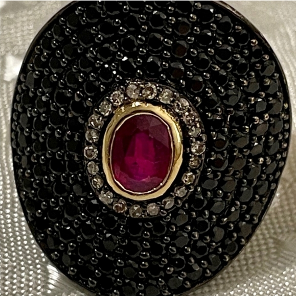 Genuine Carol Brodie Ruby & Black Spinel Ring Yellow Gold over 925 Sz 6! ✨️ - Picture 9 of 11